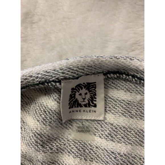 Anne Klein Large Striped French Terry Shirt Silver Collar Detail Raw Hem - Picture 8 of 9